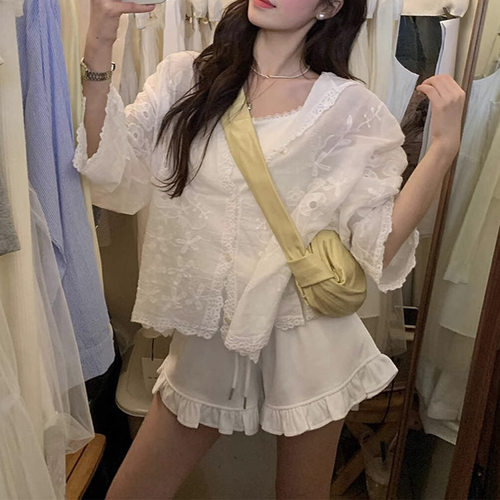 夏季长袖纯棉上衣女外搭披肩外套复古百搭防晒衫宽松开衫连帽罩衫