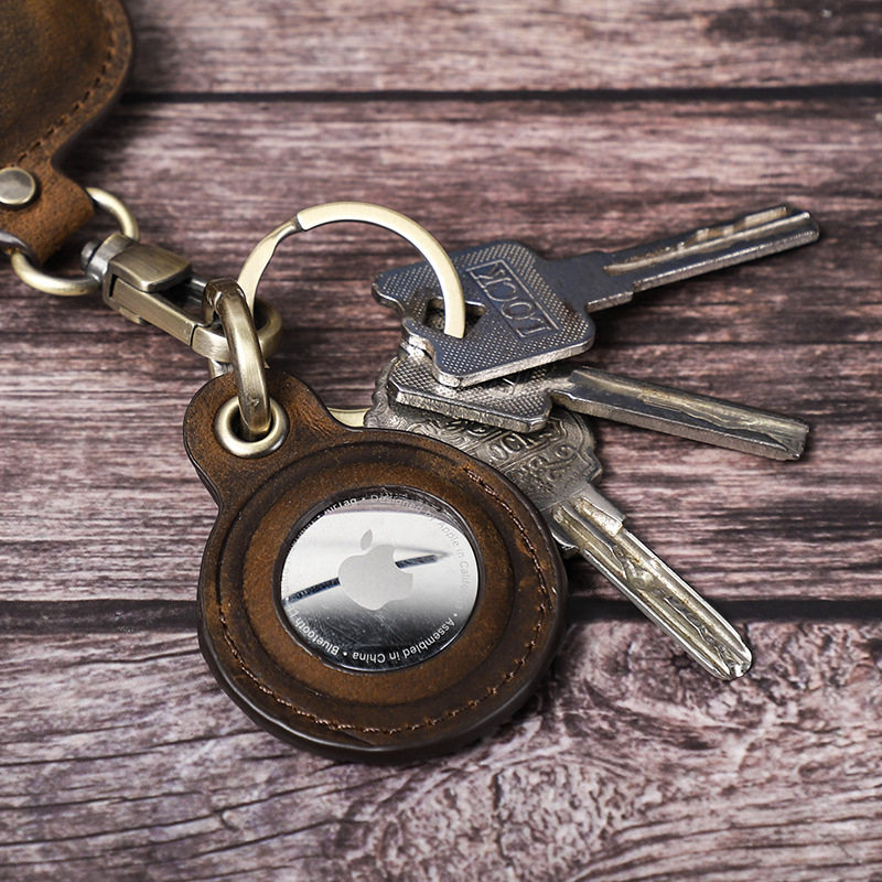 适用于苹果airtag保护套真皮牛皮质追踪定位器宠物防丢钥匙扣挂