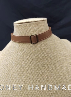 美拉德风棕色皮革颈圈机车女孩颈链秋冬皮衣搭配choker甜酷短项链