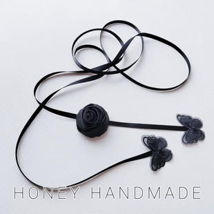 花与蝴蝶颈间灵动配饰玫瑰花苞颈带绑头腰带多用途饰品花朵可调节