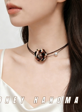 玫瑰花锁骨链豹纹甜酷双层冷淡风串珠小众项链choker纯欲高级项圈