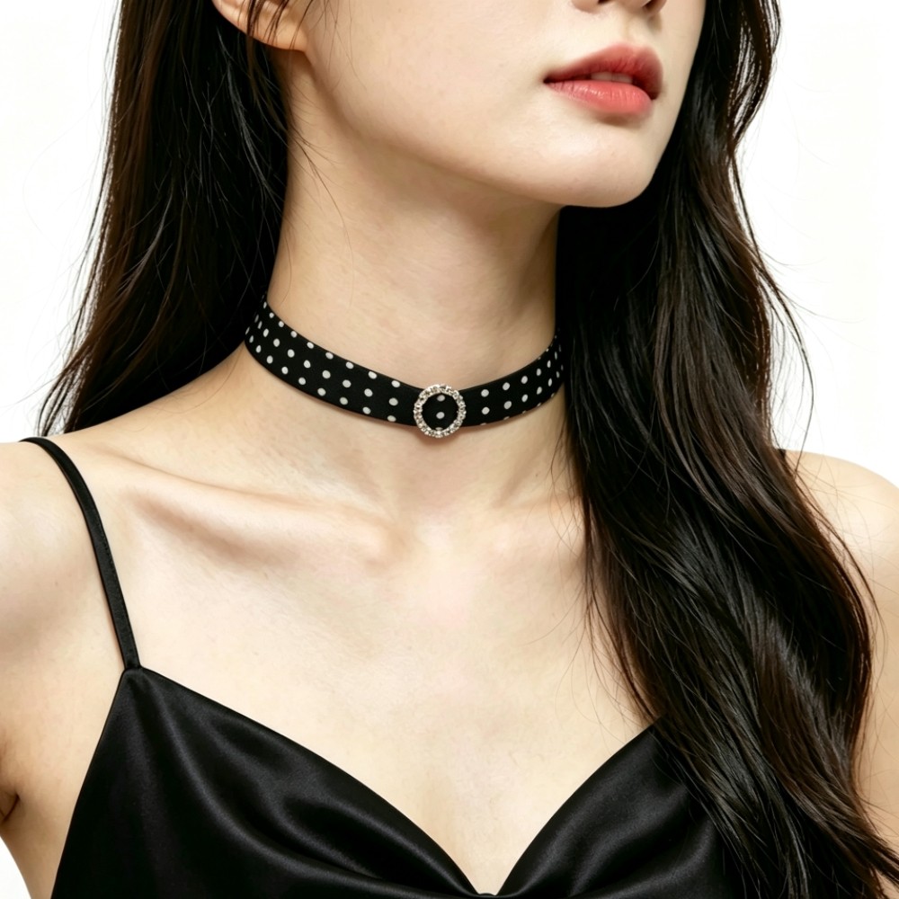 布艺波点choker闪闪扣项链女高级感颈饰锁骨链装饰颈带项圈女项链