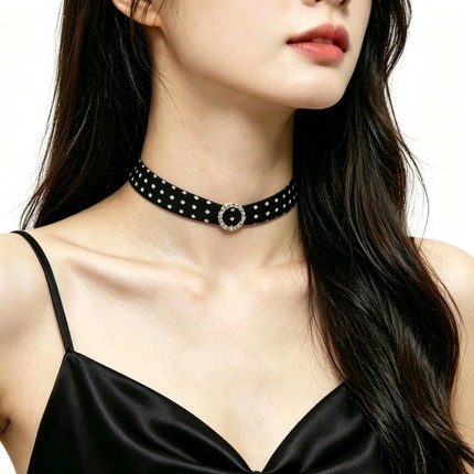 布艺波点choker闪闪扣项链女高级感颈饰锁骨链装饰颈带项圈女项链