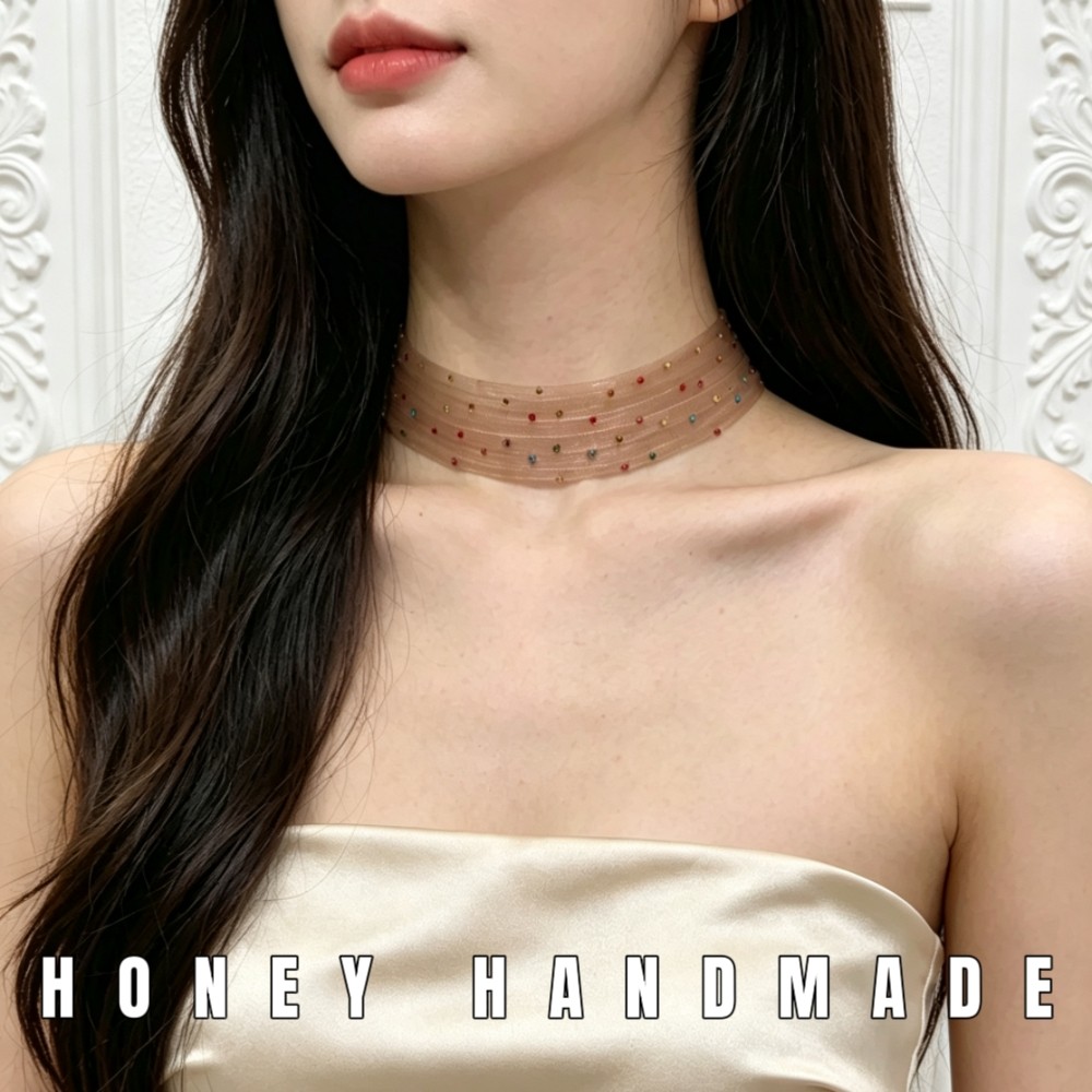 甜妹系薄纱通透bling碎闪亮彩钻女简约锁骨链颈链项圈choker项链