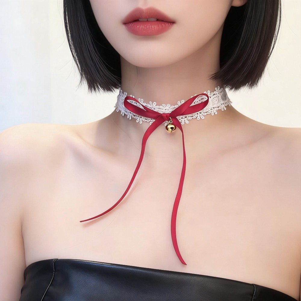 颈圈温柔少女两色入新年洛丽塔风JK复古蝴蝶结铃铛蕾丝绸带锁骨链