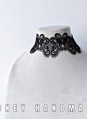 镂空透气宽版复古黑白色遮颈纹脖饰哥特风蕾丝颈链choker女锁骨链