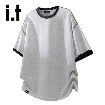 夏季新款圆领短袖拼接设计感