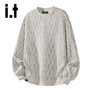 新款 2026春季 FIVECM黑色圆领格子卫衣男士 宽松打底上衣X 5cm