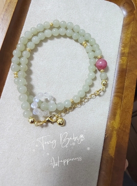 （Tong Babys）Young手作和田玉细润小珠蓝月光蔷薇石纯银女手链