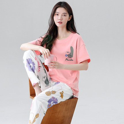短袖长裤睡衣女夏2026年新款纯棉100%全棉高级感家居服套装可出门