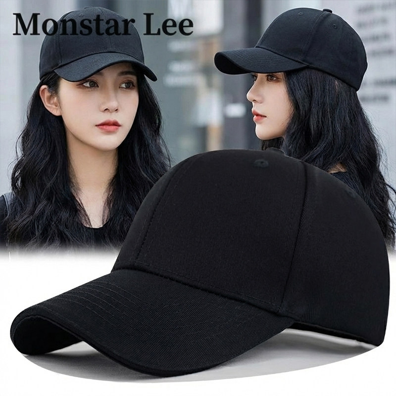 Monstar Lee明星同款帽子男黑色鸭舌帽男士显脸小棒球帽女夏硬顶