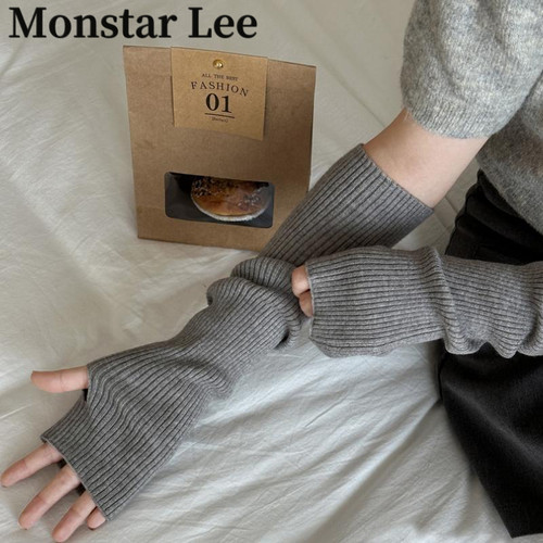 MonstarLee多巴胺穿搭半指袖套女粉色露指蹦迪堆堆袖护臂针织手套
