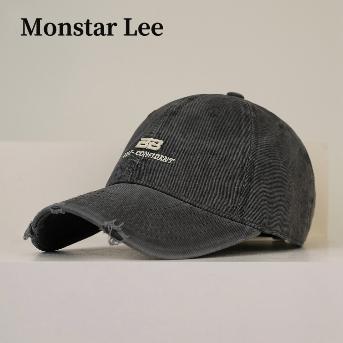 MonstarLee美式水洗做旧软顶棒球帽子男女大头围宽檐显脸小鸭舌帽