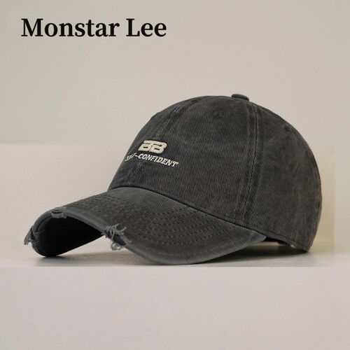 MonstarLee美式水洗做旧软顶棒球帽子男女大头围宽檐显脸小鸭舌帽