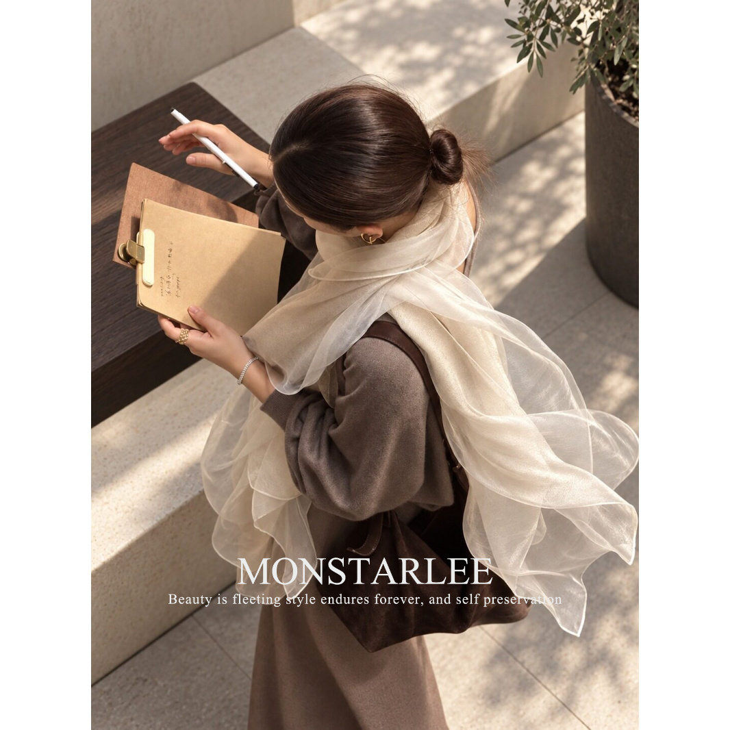 Monstar Lee含桑蚕丝丝巾轻薄女高级感混纺轻奢披肩围巾纱巾外搭