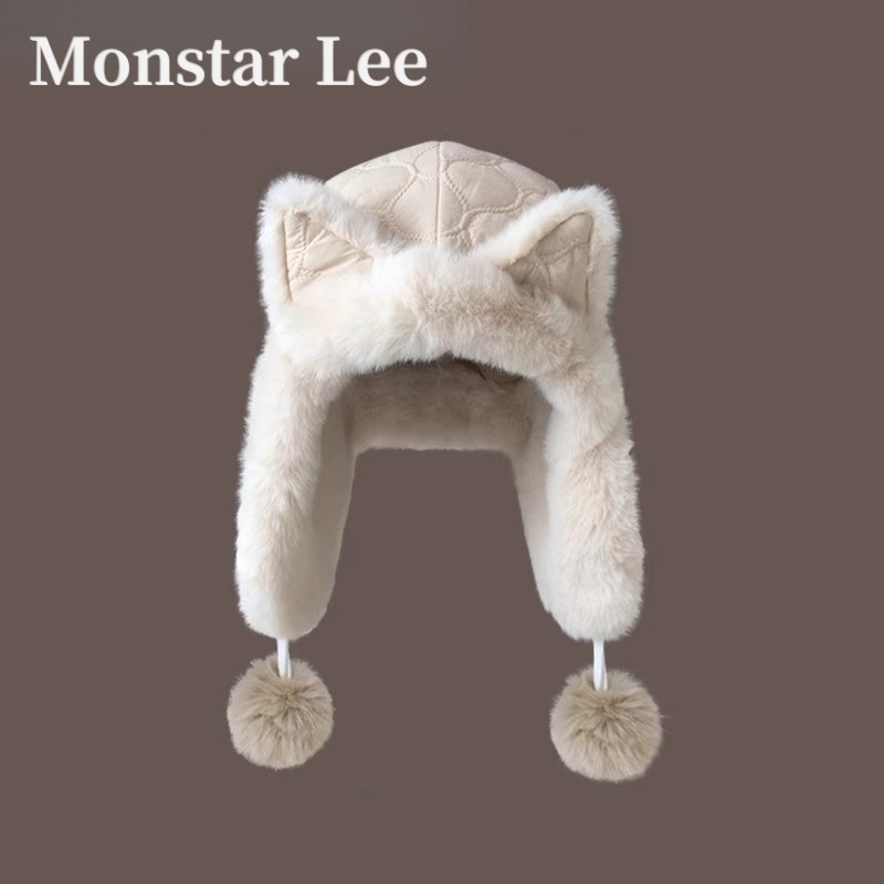 Monstar Lee狐狸耳朵毛绒帽子女冬加绒厚保暖防寒东北护耳雷锋帽