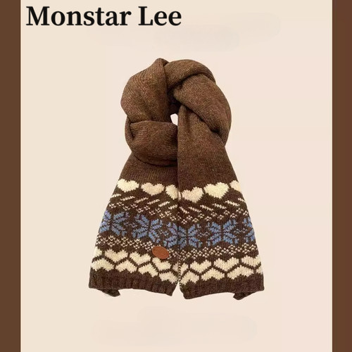 MonstarLee费尔岛风提花针织围巾女秋冬美拉德氛围感保暖护颈围脖
