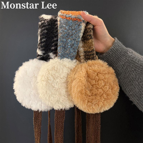 MonstarLee毛绒耳罩女士冬可爱系带骑行保暖护耳套防冻耳暖耳捂子