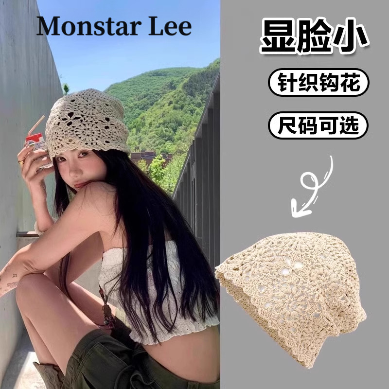 手工针织钩花堆堆帽大头围包头帽图片