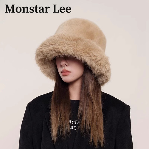 显脸小仿皮草貂毛帽子女