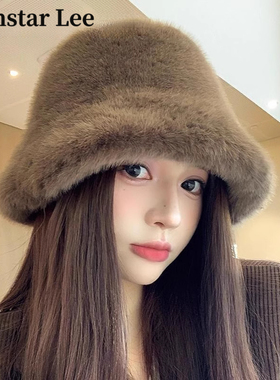 Monstar Lee毛毛帽子女秋冬毛绒渔夫帽大头围韩系百搭水桶帽盆帽