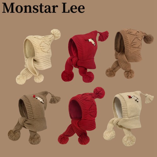 MonstarLee儿童帽子冬围巾帽一体中大童毛线护耳帽针织帽防风保暖