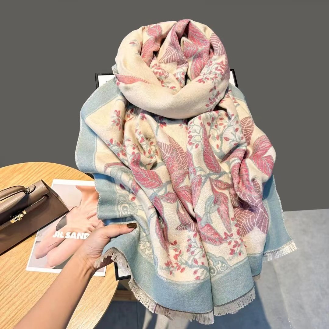 2024新款围巾女冬季韩版百搭双面仿羊绒加厚保暖护颈围脖披肩两用