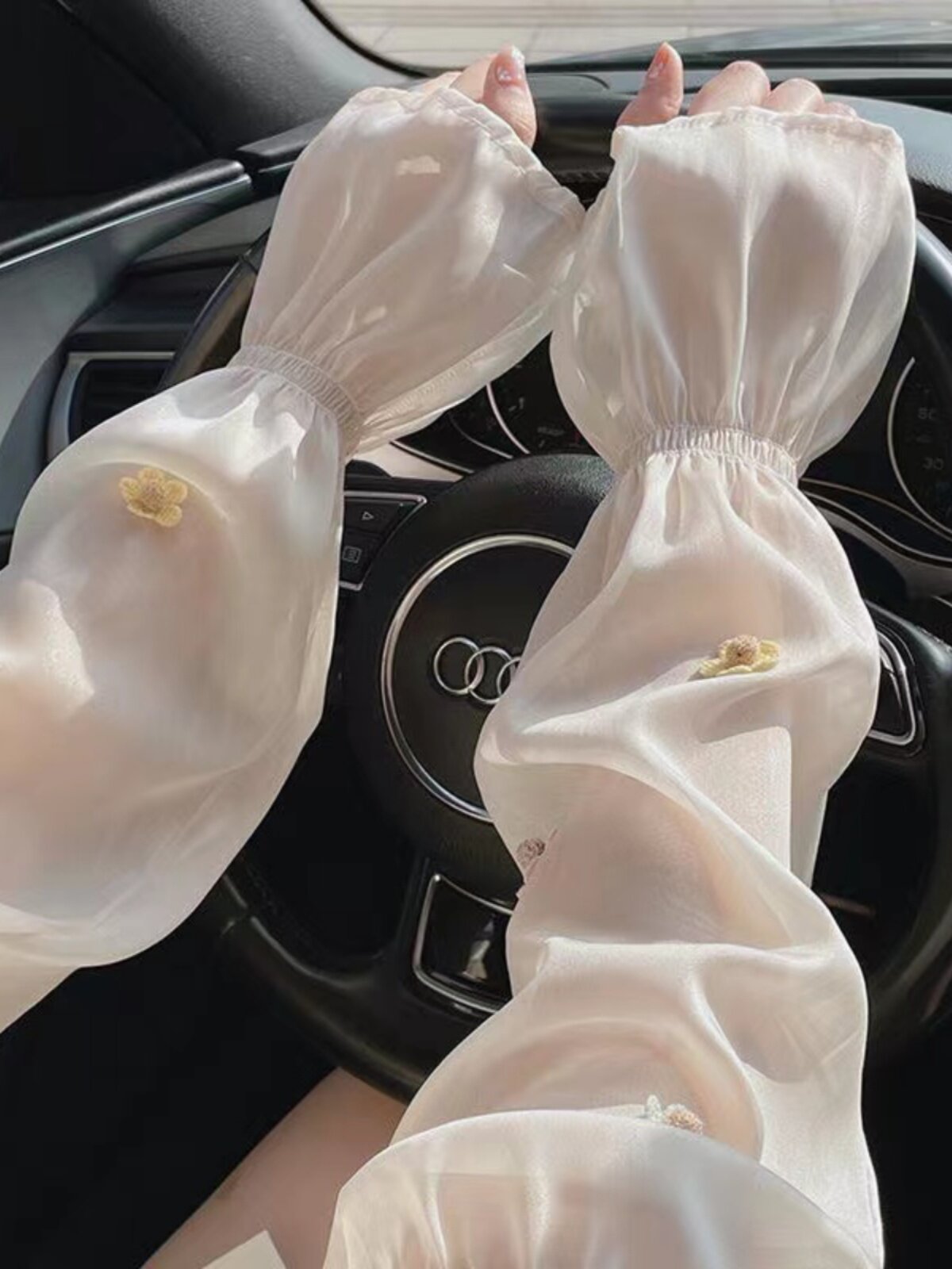 CUTE THREE-DIMENSIONAL FLOWER SLEEVE SLEEVE WOMENS SUMMER SWEET PUFF SLEEVE LOOSE MESH ARM COVER DRIVING TRIP SUNSHADE ICE SLEEVE