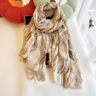 围巾女夏季沙漠旅游防晒披肩民族风茶卡盐湖丝巾时尚棉麻纱巾头巾