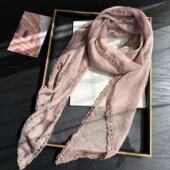 2025新款 护颈保暖纯色围巾日系复古百搭花边拼接丝巾春秋休闲围巾