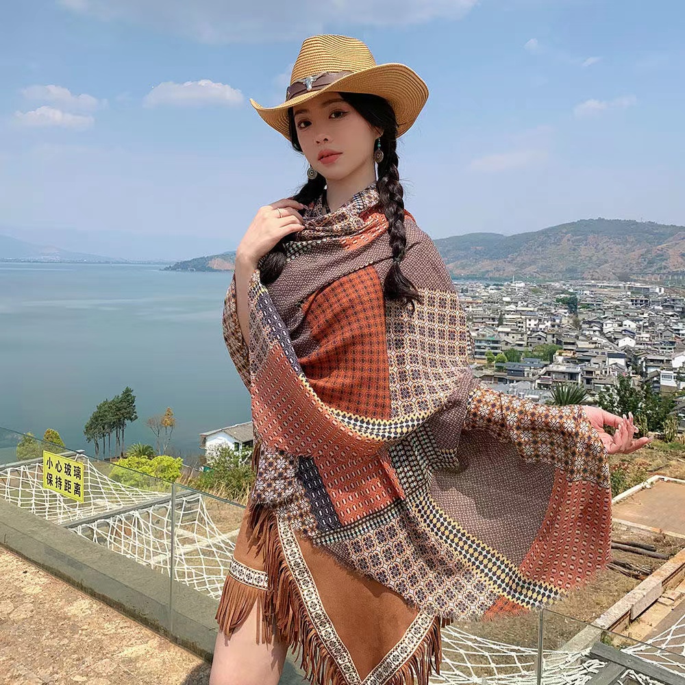 民族风云南披肩女夏季波西米亚防晒围巾海边沙滩巾丝巾披风薄纱巾