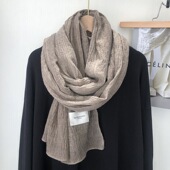 褶皱棉麻围巾女春秋季 纯色棉纱巾披肩两用亚麻色披肩 薄款