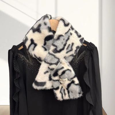 豹纹毛领围脖毛绒围巾冬季女保暖
