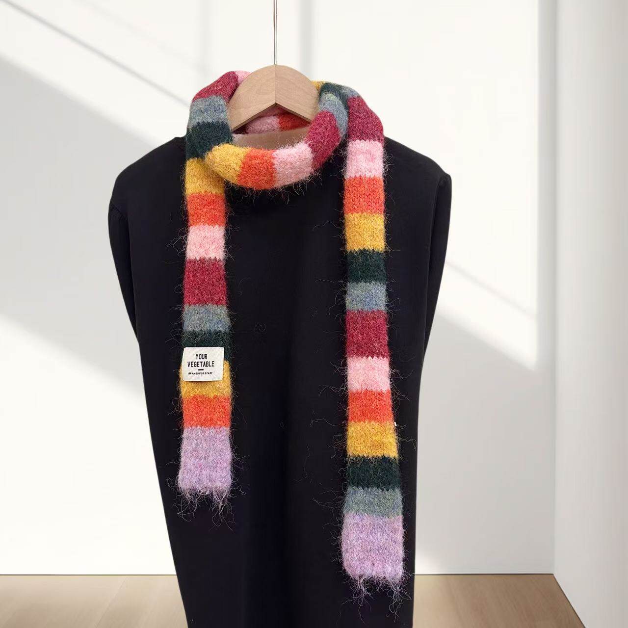 细窄小众彩色条纹围巾长条围脖