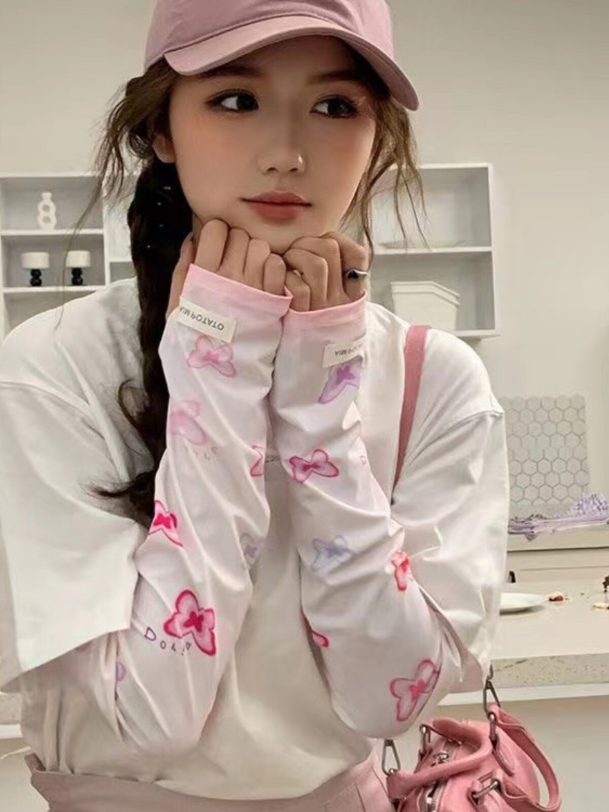 2024 NEW ICE SLEEVE SUMMER GIRL LOOSE ADJUSTABLE BUTTERFLY CUTE GRADIENT SUNSCREEN SLEEVE SLEEVE FOR STUDENTS SIMPLE AND VERSATILE