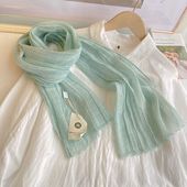 百搭纯色棉麻围巾女春秋薄款 褶皱日系围脖小丝巾 夏季 冬季 学生韩版