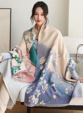 围巾女冬季双面长款仿羊绒大披肩