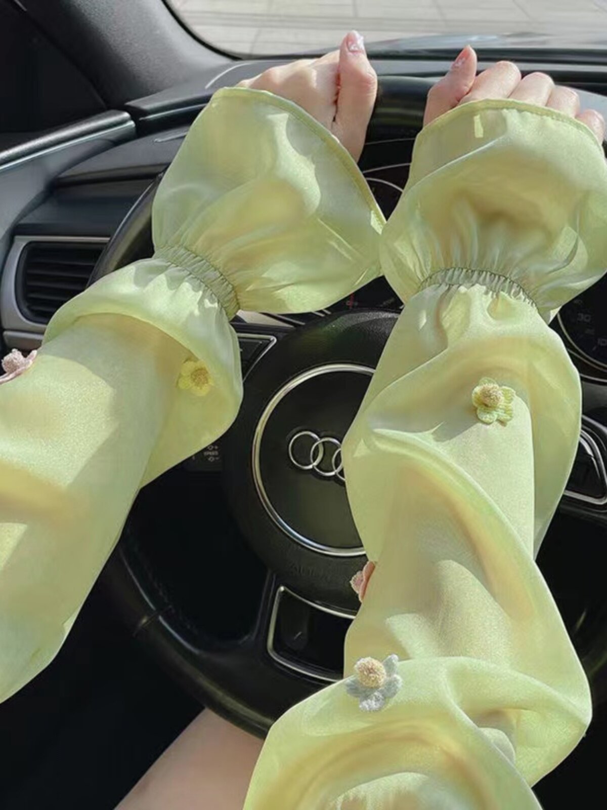 CUTE THREE-DIMENSIONAL FLOWER SLEEVE SLEEVE WOMENS SUMMER SWEET PUFF SLEEVE LOOSE MESH ARM COVER DRIVING TRIP SUNSHADE ICE SLEEVE