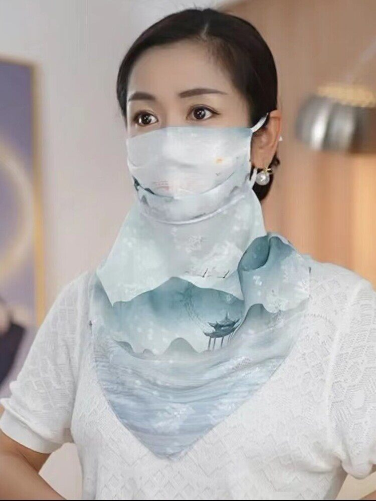 2024 SUMMER SUNSCREEN NECK PROTECTION WOMENS UV PROTECTION FACE MASK NECK BIB THIN BREATHABLE FULL FACE COVER SILK SCARF VEIL