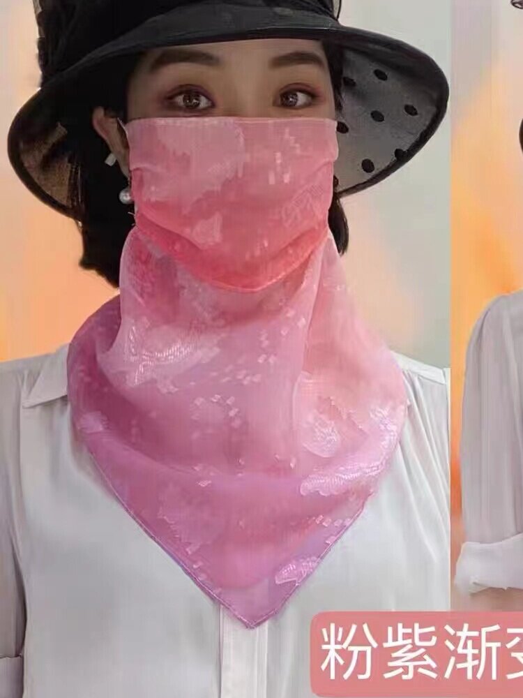 2024 SUMMER SUNSCREEN NECK PROTECTION WOMENS UV PROTECTION FACE MASK NECK BIB THIN BREATHABLE FULL FACE COVER SILK SCARF VEIL
