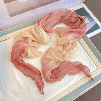 春秋棉麻韩版女褶皱渐变纱巾围巾