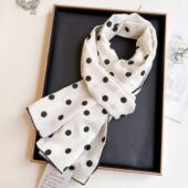 复古文艺波点纯棉长款 保暖围脖简约 围巾两用披肩女秋新款