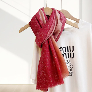 棉麻围巾女高级烫金漫天花雨长款两用显白减龄韩版百搭保暖披肩潮