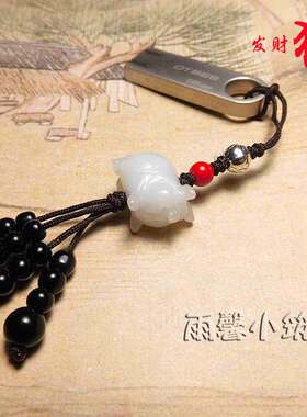 翡翠生肖发财猪手机链复古中国风