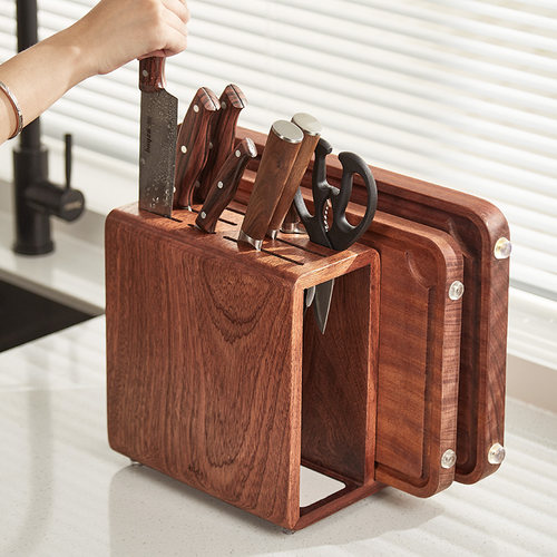 刀具+菜板一体收纳架，实木高颜值