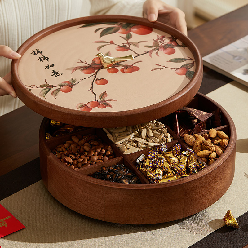2026新款九宫格实木过年干果盘家用客厅茶几糖果盒高端坚果收纳盒