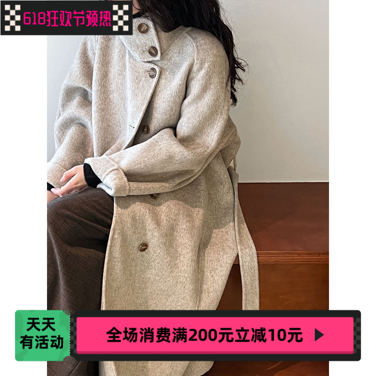 云想 韩国端立领双面呢羊毛大衣女中长款2025冬季毛呢外套5053