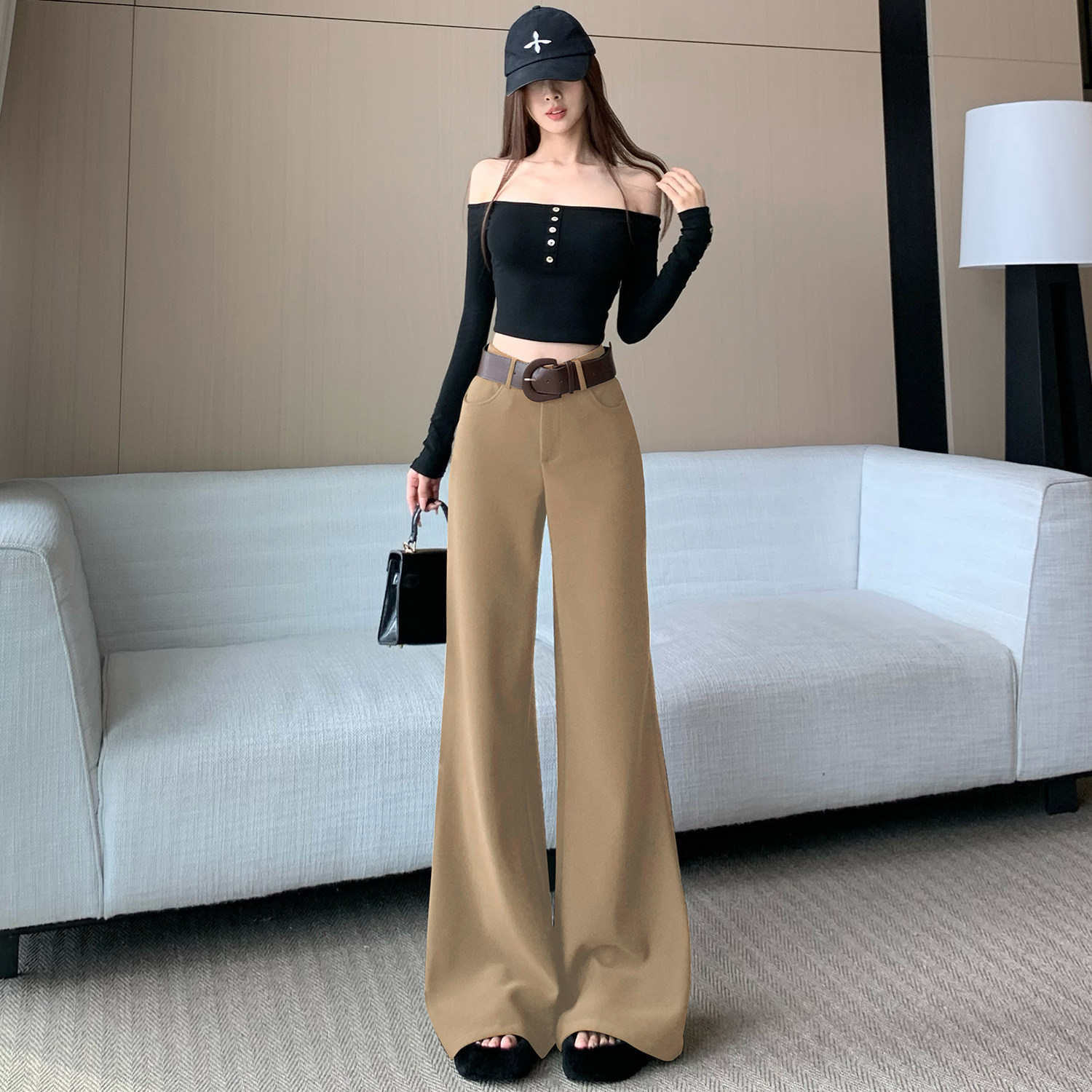 奶卡色不贴腿阔腿微喇裤女2026早春新款时尚高腰垂感拖地西装裤,女装/女士精品,休闲裤,淘宝优惠券,粉丝福利购,淘宝优惠卷