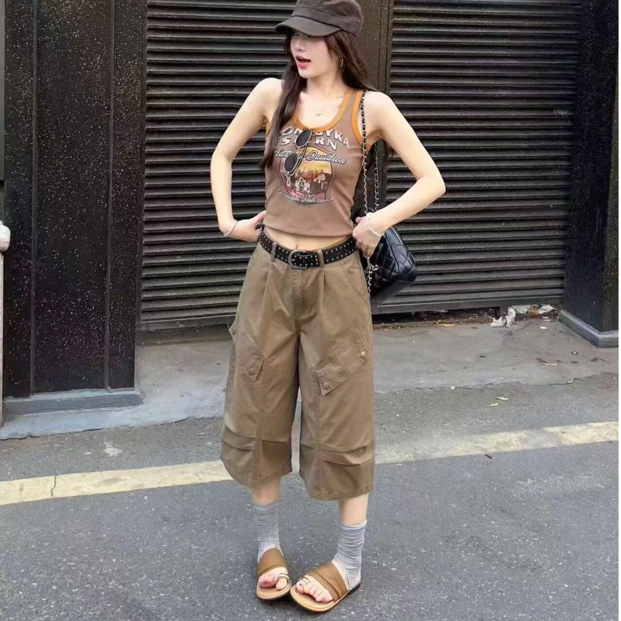 字母印花背心牛仔短裤套装女夏宽时尚套装