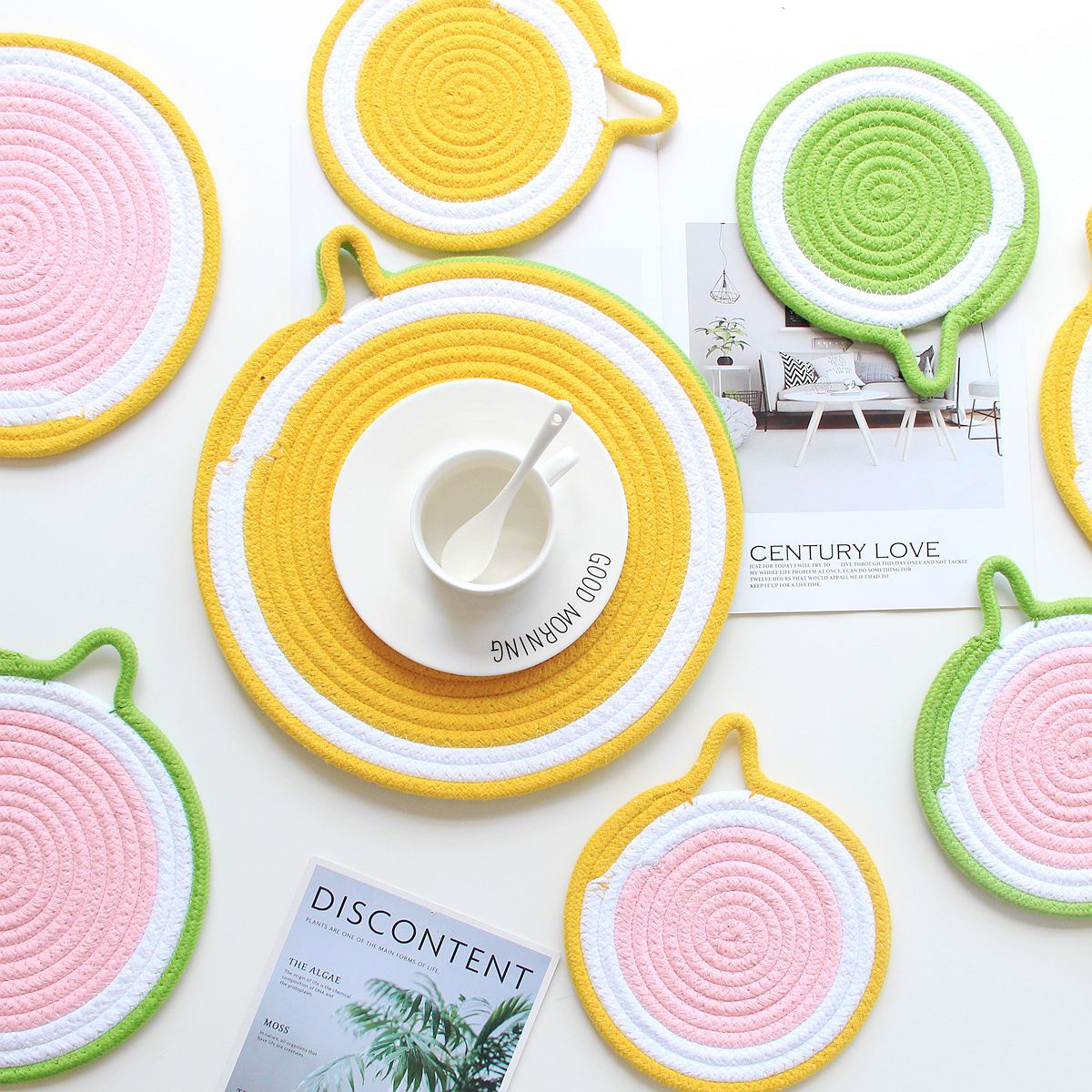 可悬挂家居棉绳隔热垫厨房美食背景餐垫盘垫隔热垫水果色锅垫